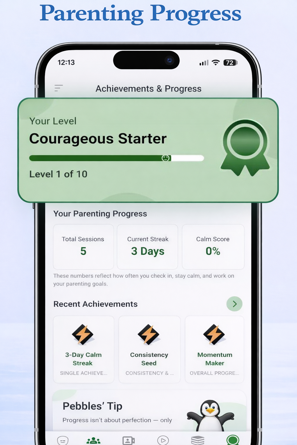 Parenting progress tracking in the app